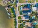 High-angle view of waterfront homes and docks at 1707 Palma Sola Blvd, Bradenton, FL 34209