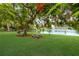 Relaxing waterfront picnic area with benches and tables under a shady tree at 3544 Lake Bayshore Dr # K123, Bradenton, FL 34205