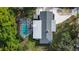 Aerial view of house and fenced-in pool with lush landscaping at 1411 Quail Dr, Sarasota, FL 34231