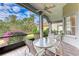 Relaxing screened porch with seating area and view of backyard at 6710 Pebble Beach Way, Lakewood Ranch, FL 34202