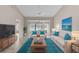 Living room with lake view, comfortable seating and stylish rug at 7146 Lakeside Dr, Sarasota, FL 34243