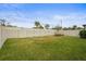 Private backyard with a grassy lawn and a beige vinyl fence at 12409 Wigeon Dr, Bradenton, FL 34212