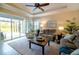 Bright living room with comfy seating, large windows, and a view of the backyard at 13153 Steinhatchee Loop, Venice, FL 34293