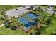 Two pickleball courts surrounded by palm trees and landscaping at 2028 Woodleaf Hammock Ct, Bradenton, FL 34211