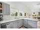 Modern kitchen with gray cabinets, white quartz countertops, and stainless steel appliances at 203 72Nd St, Holmes Beach, FL 34217