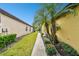 Sidewalk between two houses with lush landscaping and a grassy area at 314 Mystic Falls Dr, Apollo Beach, FL 33572