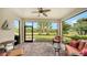 Relaxing screened patio with brick pavers and outdoor furniture, overlooking the backyard at 5552 Eagle Creek Rd, Sarasota, FL 34238