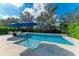 Inviting pool area with spacious patio and blue umbrella at 12219 23Rd E St, Parrish, FL 34219