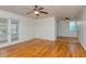 Hardwood floors in living room with french doors at 1330 Cocoanut Ave, Sarasota, FL 34236