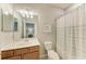 Clean bathroom with updated vanity, toilet and shower at 6579 Willowshire Way, Bradenton, FL 34212