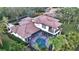 Aerial view of house, pool, and landscaped yard at 8994 Wildlife Loop, Sarasota, FL 34238