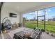 Relaxing screened patio with seating area, overlooking a pond at 16439 Slate Pl, Bradenton, FL 34211