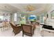 Bright living room showcasing a large TV, comfortable seating, and access to a patio at 115 Grand Oak Cir, Venice, FL 34292