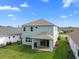Aerial view of home's backyard, showcasing patio and lawn at 3543 Woodmont Dr, Parrish, FL 34219