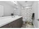 Bathroom with single vanity and dinosaur shower curtain at 3543 Woodmont Dr, Parrish, FL 34219
