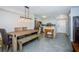 Dining area with a rustic wooden table and bench at 9481 Highland Oak Dr # 1403, Tampa, FL 33647