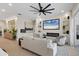 Spacious living area with comfortable seating, a large TV, and a modern fireplace at 10114 Glenmore Ave, Bradenton, FL 34202