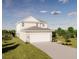 Two-story house with a white exterior, two-car garage, and landscaping at 13017 Cedar Elm Lane, Parrish, FL 34219