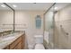 Clean bathroom with granite countertop and walk-in shower at 304 Pine Run Dr, Osprey, FL 34229