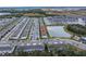 Aerial view showing townhome location near pond at 6111 Fairmont Ln, Palmetto, FL 34221