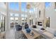 Bright living room with water views, fireplace, and comfortable seating at 144 N Casey Key Rd, Osprey, FL 34229