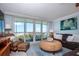Living room features ocean view, comfy leather sofas, and wicker armchairs at 6300 Midnight Pass Rd # 708, Sarasota, FL 34242
