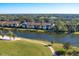 Aerial view of community buildings along the lake and golf course at 5240 Hyland Hills Ave # 1411, Sarasota, FL 34241