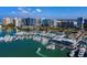 Stunning marina and cityscape aerial view at 650 Golden Gate Pt # 401, Sarasota, FL 34236