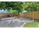 Fenced backyard with a gravel patio and mature shade trees at 2001 32Nd W St, Bradenton, FL 34205