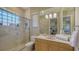 Clean bathroom with single vanity, toilet, and shower at 7419 Albert Tillinghast Dr, Sarasota, FL 34240