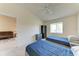 Bedroom with twin beds, ceiling fan, and view of living room at 4366 Madeira Ct # 3356, Sarasota, FL 34233