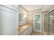 Bathroom with vanity, tub, and shower at 605 Wild Turkey Ln, Sarasota, FL 34236