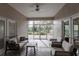 Relaxing enclosed patio with seating area and view of backyard at 96 Tall Trees Ct, Sarasota, FL 34232