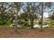 Landscaped backyard with pond view and large trees at 96 Tall Trees Ct, Sarasota, FL 34232