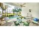 Outdoor seating area featuring a table, chairs and a screened-in pool at 4837 88Th E St, Bradenton, FL 34211