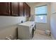Bright laundry room, features washer, dryer, cabinets, and window at 5522 69Th E Pl, Ellenton, FL 34222