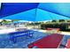 Covered picnic tables with blue shade structure at 4228 Central Sarasota Pkwy # 1013, Sarasota, FL 34238