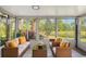 Relaxing sunroom with wicker furniture and pond view at 6723 Approach Rd # 35, Sarasota, FL 34238