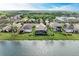 Aerial view of houses near a canal, showcasing a community pool at 136 River Enclave Ct, Bradenton, FL 34212