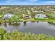 Aerial view of waterfront homes with lush landscaping and a peaceful lake at 3726 Beneva Oaks Blvd, Sarasota, FL 34238