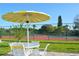 Community patio with table and chairs, overlooking tennis courts at 1318 56Th W St # 1318, Bradenton, FL 34209