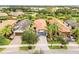 Aerial view of single-Gathering home in a residential neighborhood at 19066 Mangieri St, Venice, FL 34293