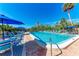 Community pool with blue umbrellas and lounge chairs at 360 Pine Run Dr, Osprey, FL 34229