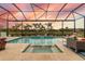 Stunning pool and spa with covered lanai, overlooking sunset at 4839 Pastel Ct, Sarasota, FL 34240