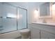 Clean bathroom with a shower/tub combo and white vanity at 2291 Pueblo Ln # V46, Sarasota, FL 34231