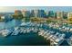 Aerial view of a vibrant marina with boats and city skyline at 7324 Phillips St, Sarasota, FL 34243