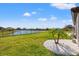 Spacious backyard with pond view and palm trees at 8208 Carrhill Pl, Parrish, FL 34219