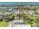 Aerial view of a light blue house with a pool, near the ocean at 401 Shore Rd, Nokomis, FL 34275