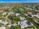 Aerial perspective showcasing a home's private pool and lush landscaping at 4857 Primrose Path, Sarasota, FL 34242