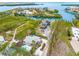 Aerial showcasing home, pool, waterway, and neighborhood at 541 Edlee Ln, Longboat Key, FL 34228